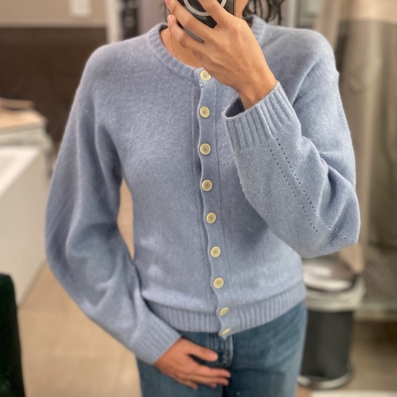 Cozy Cardigan Light Puff Sleeve in Periwinkle Blue - Picture 6 of 9